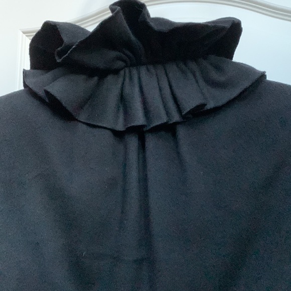 Milly 🖤New York Black Ruffle Collar Crop Cropped Wool Silk Jacket Coat Italy - Picture 6 of 16